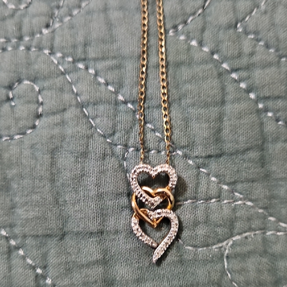 Elegant Gold Overlay Triple Heart Necklace